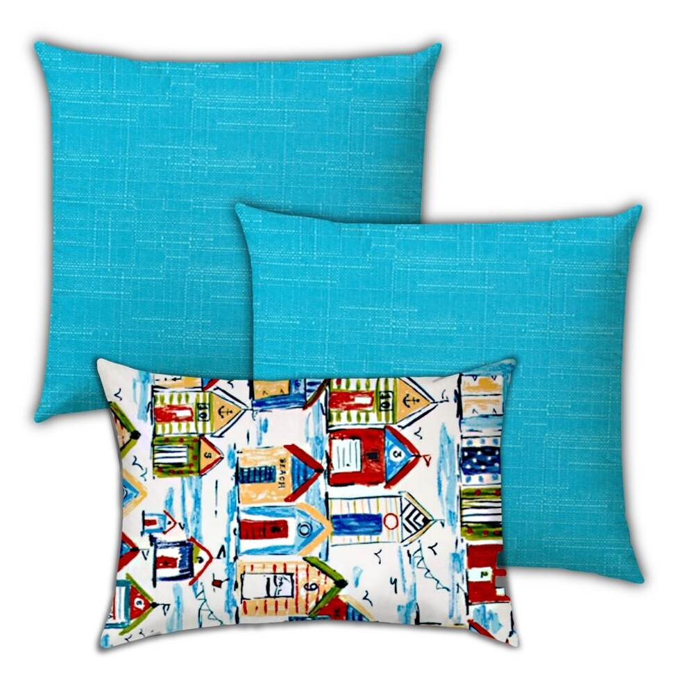Joita Home Blue Cabana Heaven Indoor/Outdoor, Zippered Pillow Cover with Insert, Set of 3 Pillow
