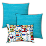 Joita Home Blue Cabana Heaven Indoor/Outdoor, Zippered Pillow Cover with Insert, Set of 3 Pillow