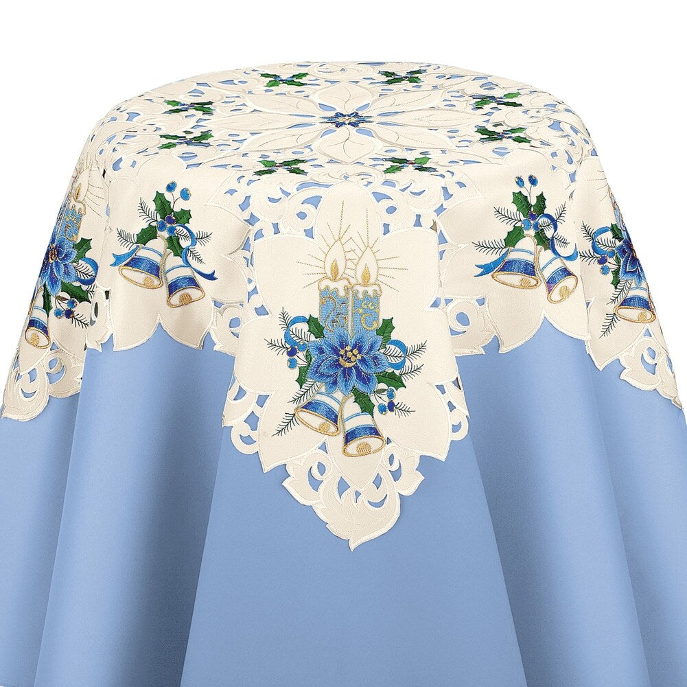 Blue Candles Christmas Table Linens