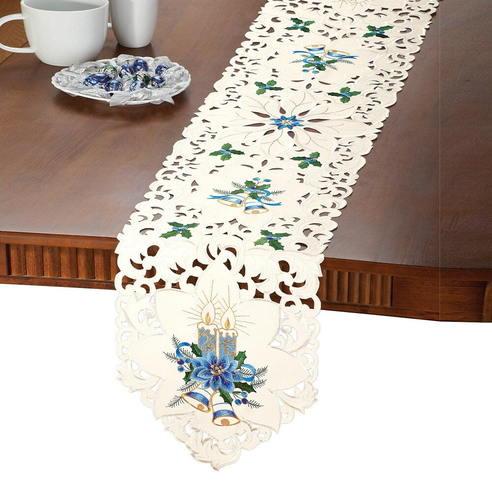 Blue Candles Christmas Table Linens