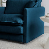 Blue Chenille Two-Seater Sectional Sofa with Ottoman, Modular Loveseat for Small Living Spaces