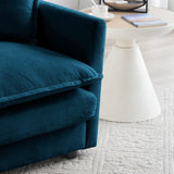 Blue Chenille Two-Seater Sectional Sofa with Ottoman, Modular Loveseat for Small Living Spaces
