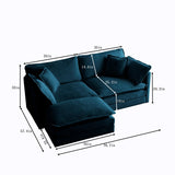 Blue Chenille Two-Seater Sectional Sofa with Ottoman, Modular Loveseat for Small Living Spaces