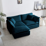 Blue Chenille Two-Seater Sectional Sofa with Ottoman, Modular Loveseat for Small Living Spaces