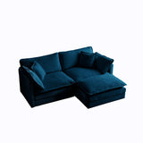 Blue Chenille Two-Seater Sectional Sofa with Ottoman, Modular Loveseat for Small Living Spaces