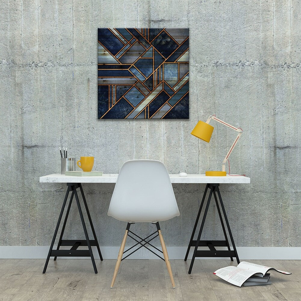 Blue City Print On Wood by Elisabeth Fredriksson - Multi-Color