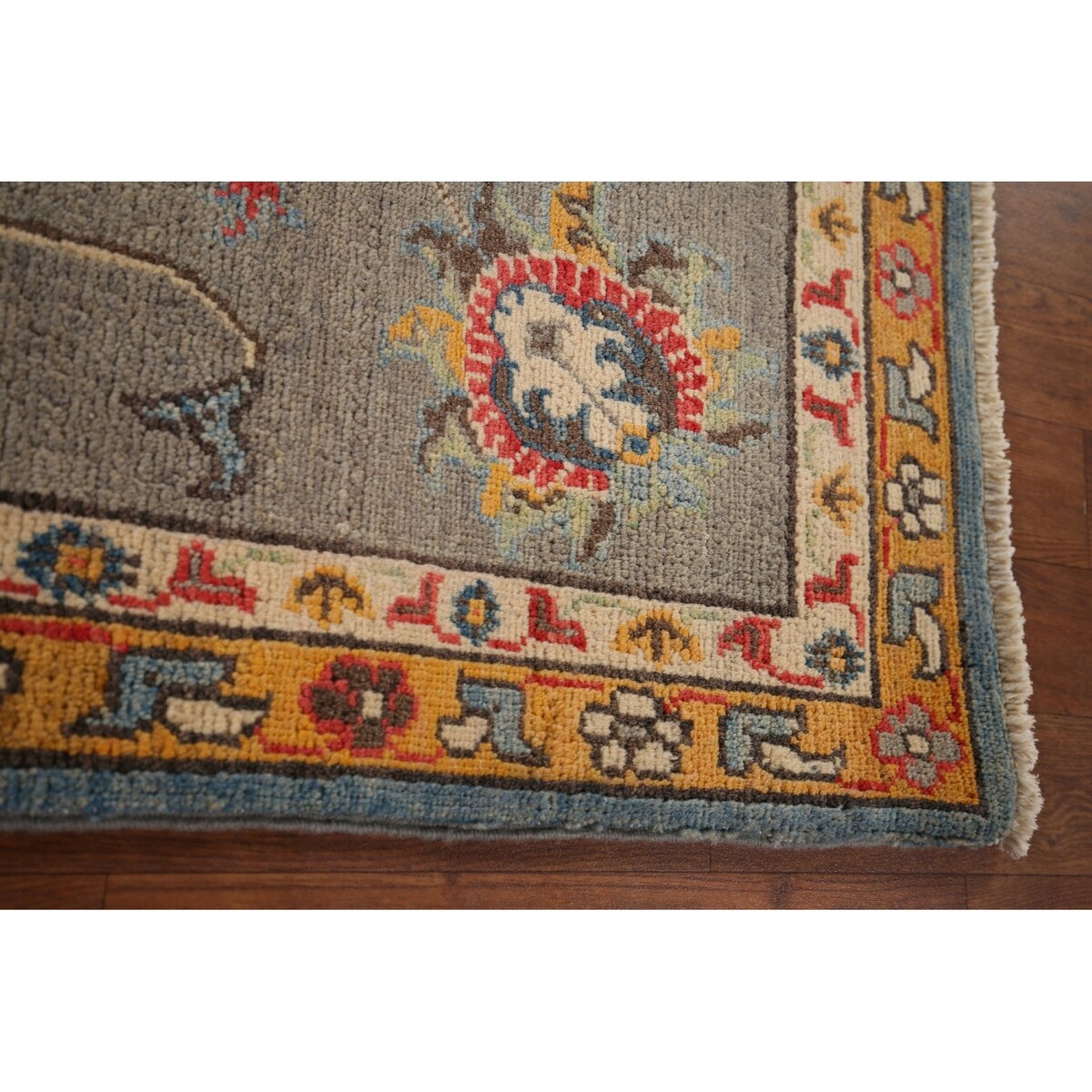 Blue Floral Oushak Oriental Area Rug Handmade Wool Carpet - 6'7" x 10'4"