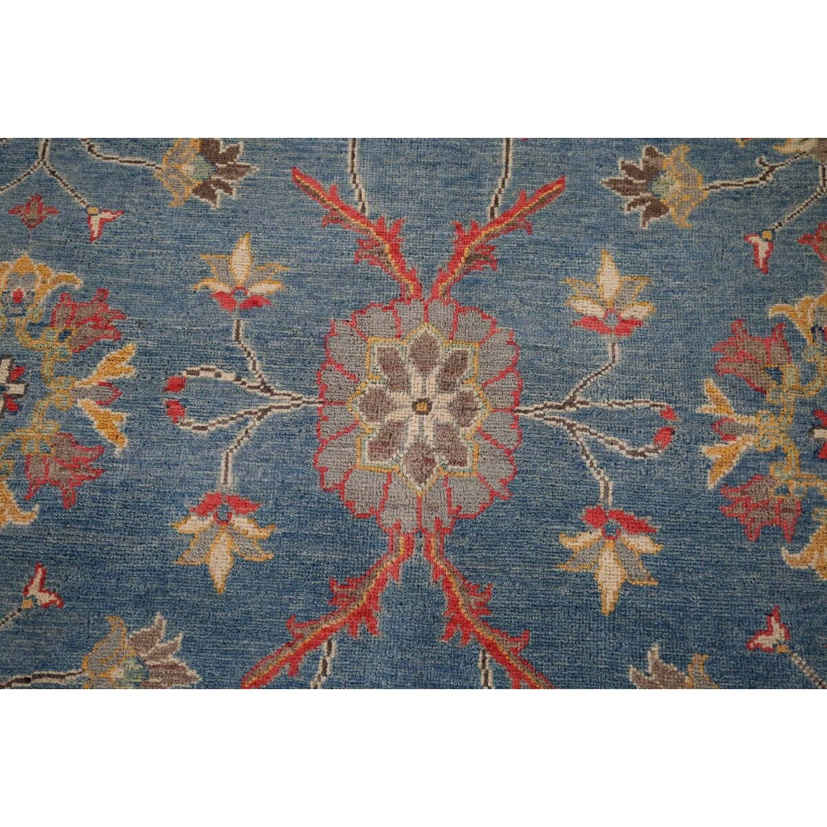 Blue Floral Oushak Oriental Area Rug Handmade Wool Carpet - 6'7" x 10'4"