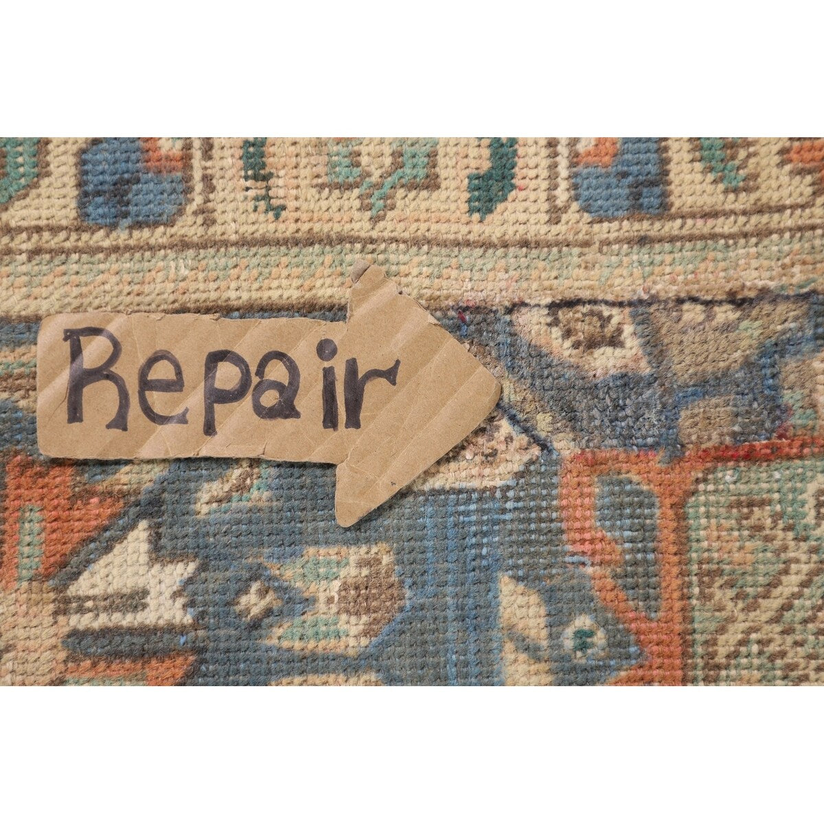 Blue Floral Tabriz Persian Vintage Area Rug Handmade Wool Carpet - 9'6" x 12'7"