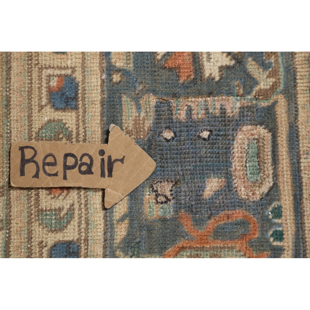 Blue Floral Tabriz Persian Vintage Area Rug Handmade Wool Carpet - 9'6" x 12'7"
