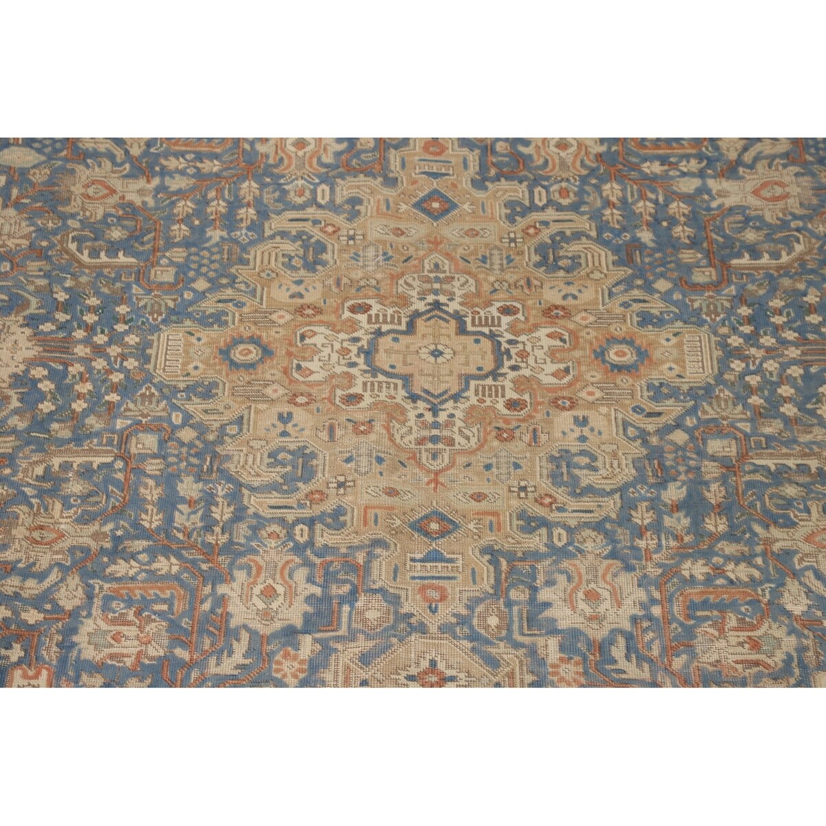 Blue Floral Tabriz Persian Vintage Area Rug Handmade Wool Carpet - 9'6" x 12'7"