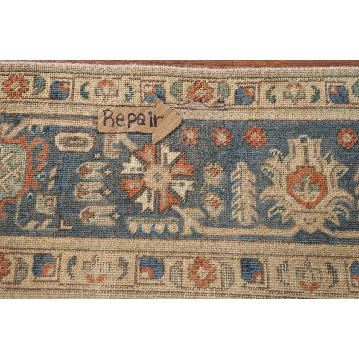 Blue Floral Tabriz Persian Vintage Area Rug Handmade Wool Carpet - 9'6" x 12'7"