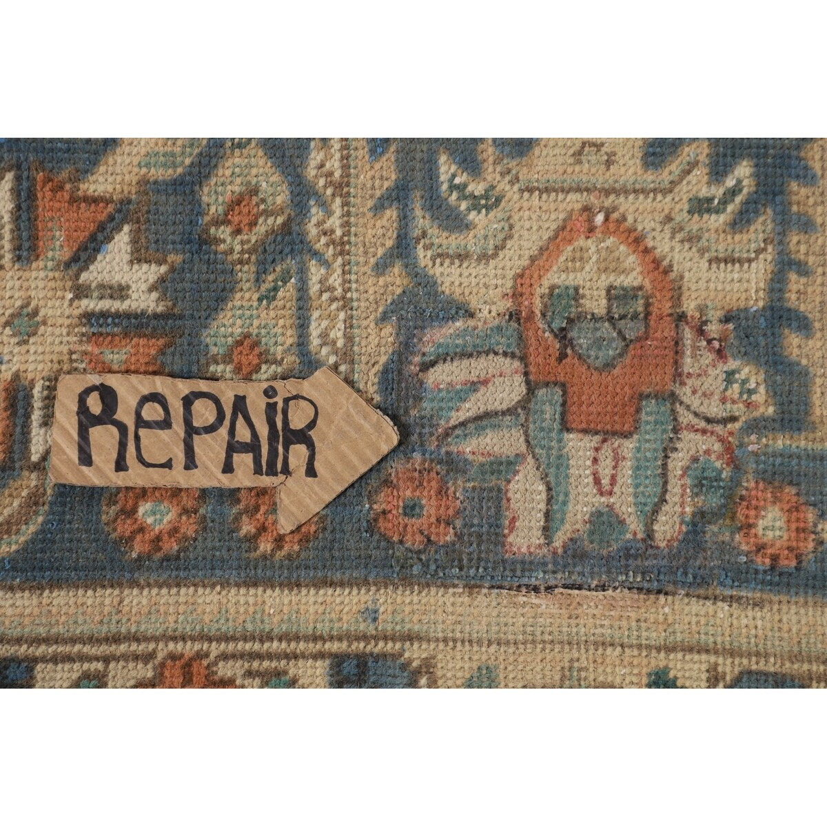 Blue Floral Tabriz Persian Vintage Area Rug Handmade Wool Carpet - 9'6" x 12'7"