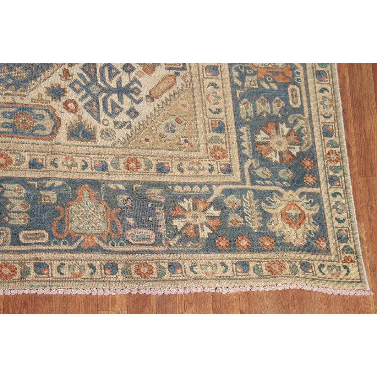 Blue Floral Tabriz Persian Vintage Area Rug Handmade Wool Carpet - 9'6" x 12'7"