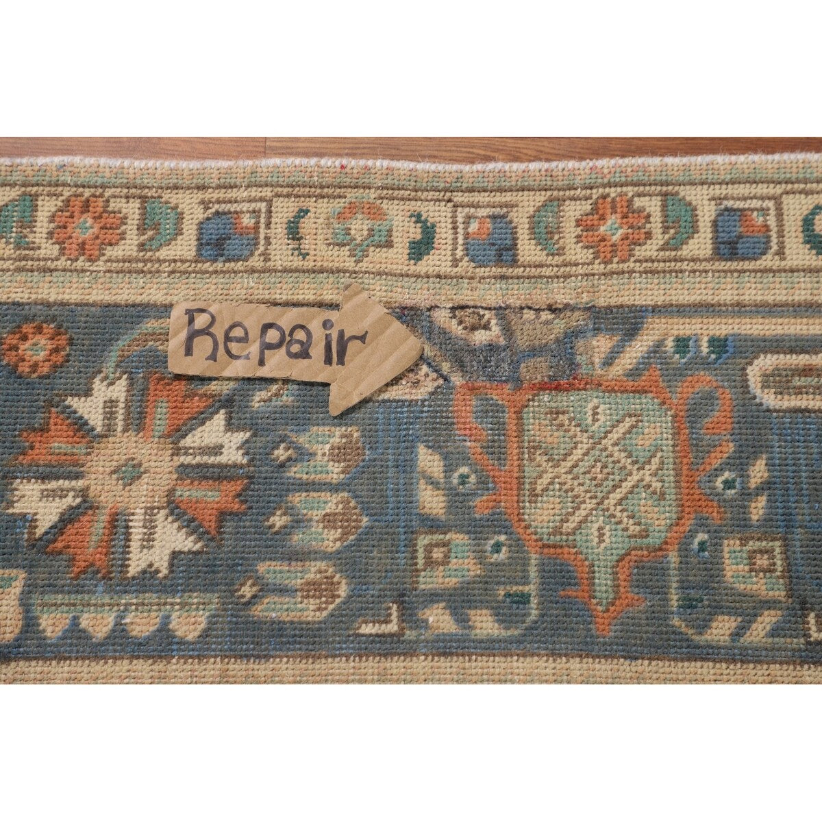Blue Floral Tabriz Persian Vintage Area Rug Handmade Wool Carpet - 9'6" x 12'7"