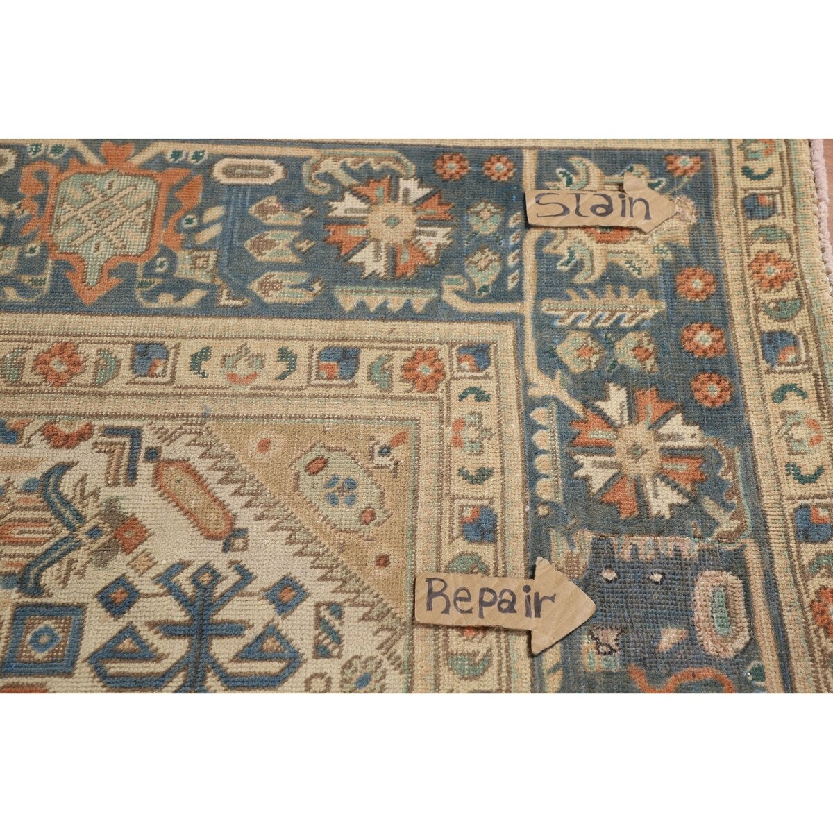 Blue Floral Tabriz Persian Vintage Area Rug Handmade Wool Carpet - 9'6" x 12'7"