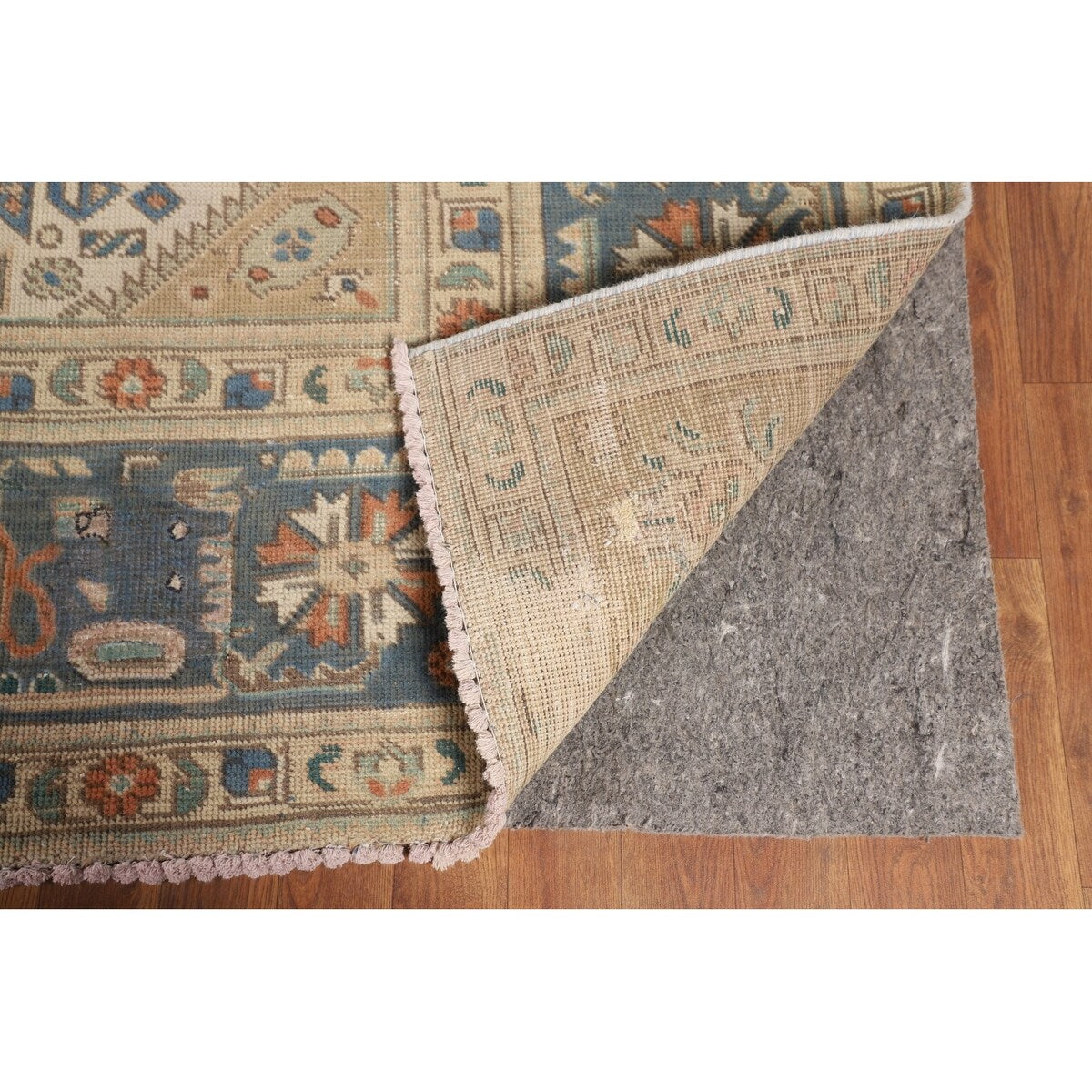 Blue Floral Tabriz Persian Vintage Area Rug Handmade Wool Carpet - 9'6" x 12'7"