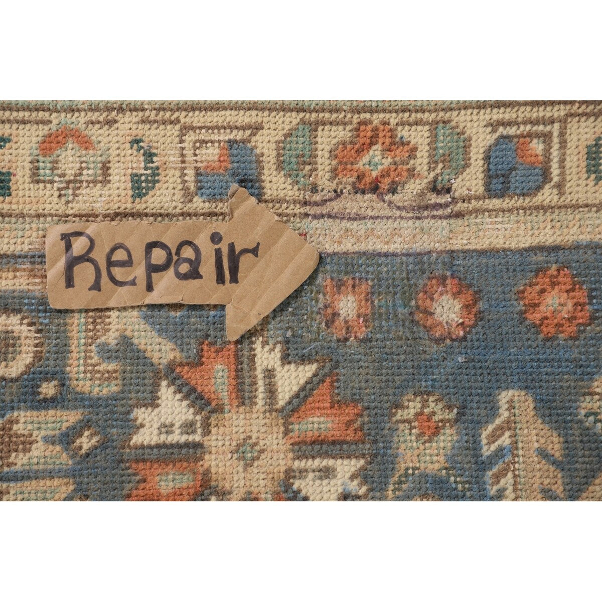 Blue Floral Tabriz Persian Vintage Area Rug Handmade Wool Carpet - 9'6" x 12'7"