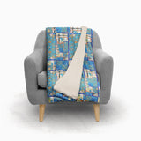 Blue Floral Zen Patchwork Fleece and Sherpa Throw Blanket