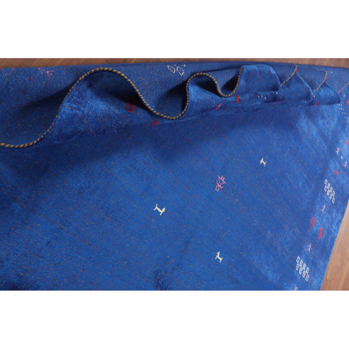 Blue Gabbeh Lori Oriental Area Rug Hand-knotted Tribal Silk Carpet - 8'3" x 9'10"