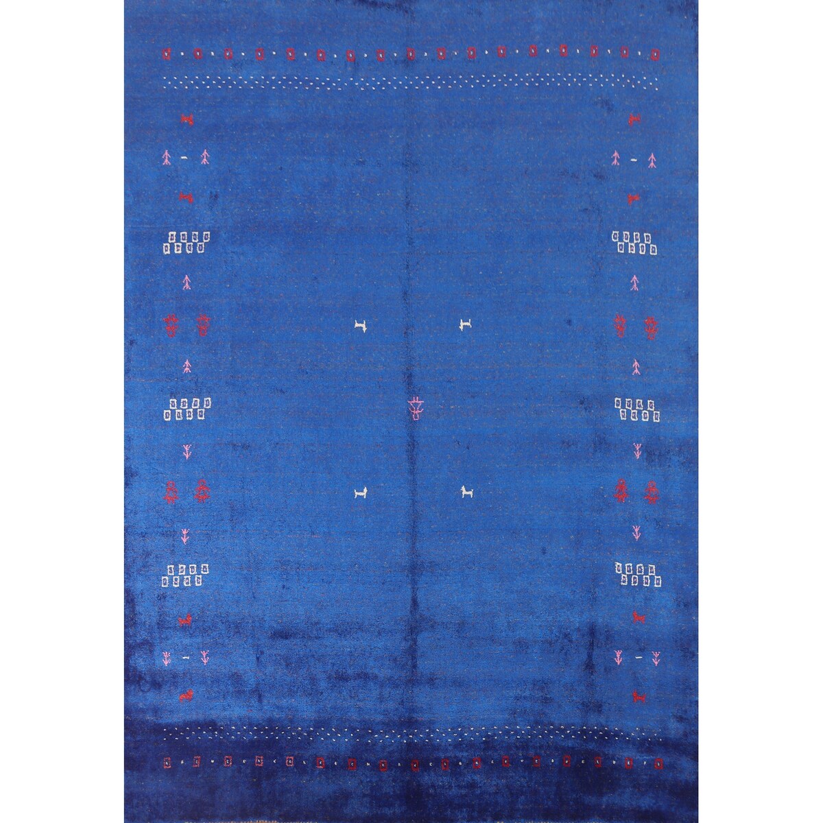Blue Gabbeh Lori Oriental Area Rug Hand-knotted Tribal Silk Carpet - 8'3" x 9'10"