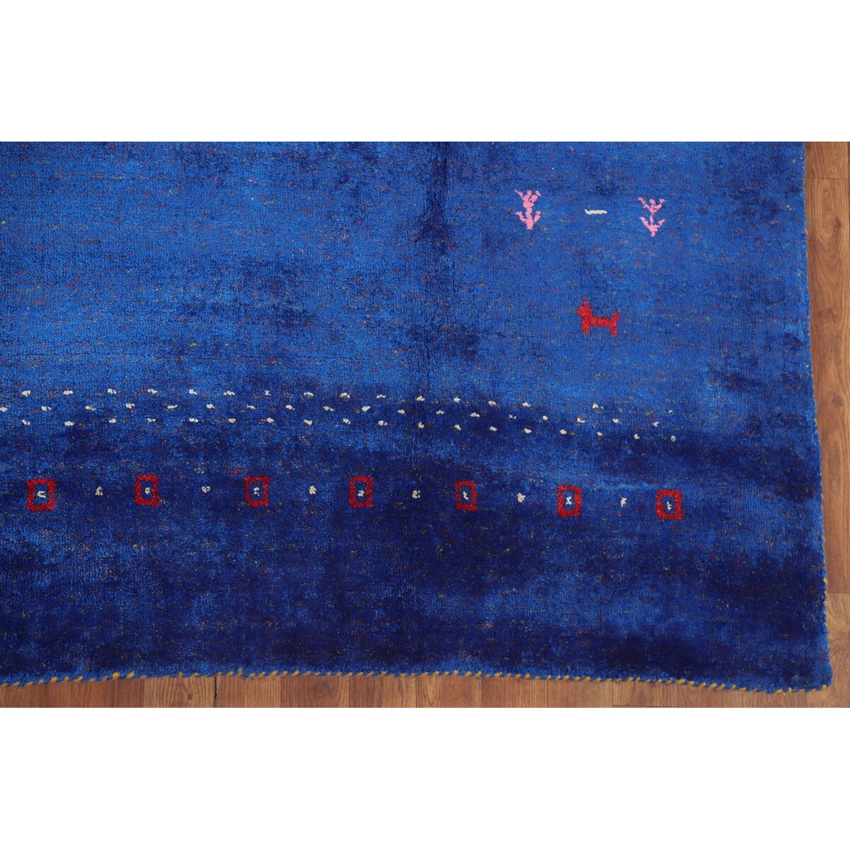 Blue Gabbeh Lori Oriental Area Rug Hand-knotted Tribal Silk Carpet - 8'3" x 9'10"
