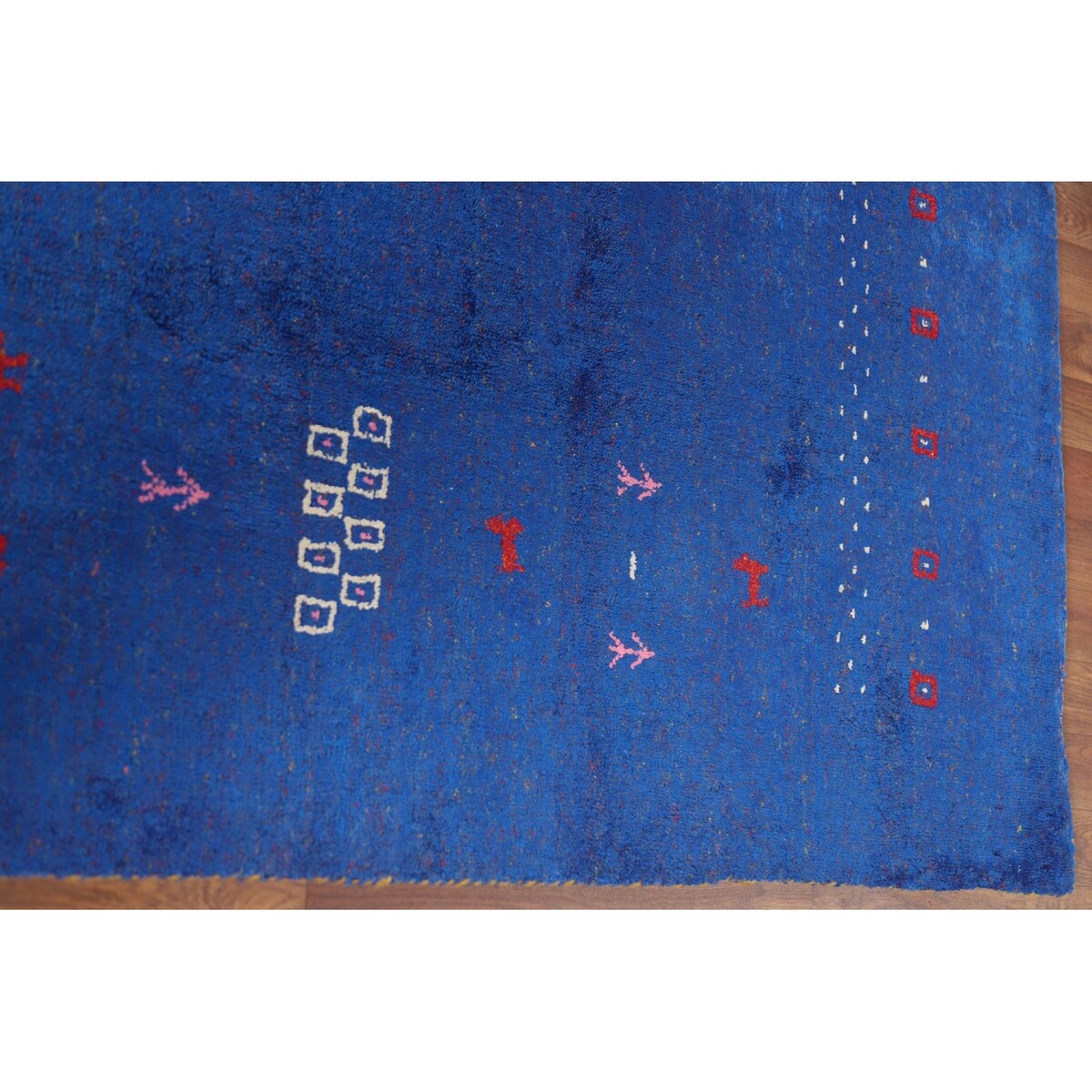Blue Gabbeh Lori Oriental Area Rug Hand-knotted Tribal Silk Carpet - 8'3" x 9'10"
