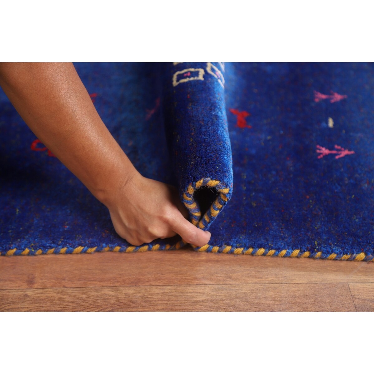 Blue Gabbeh Lori Oriental Area Rug Hand-knotted Tribal Silk Carpet - 8'3" x 9'10"