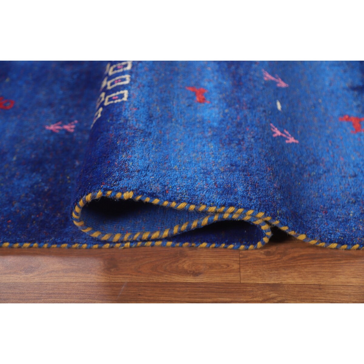 Blue Gabbeh Lori Oriental Area Rug Hand-knotted Tribal Silk Carpet - 8'3" x 9'10"