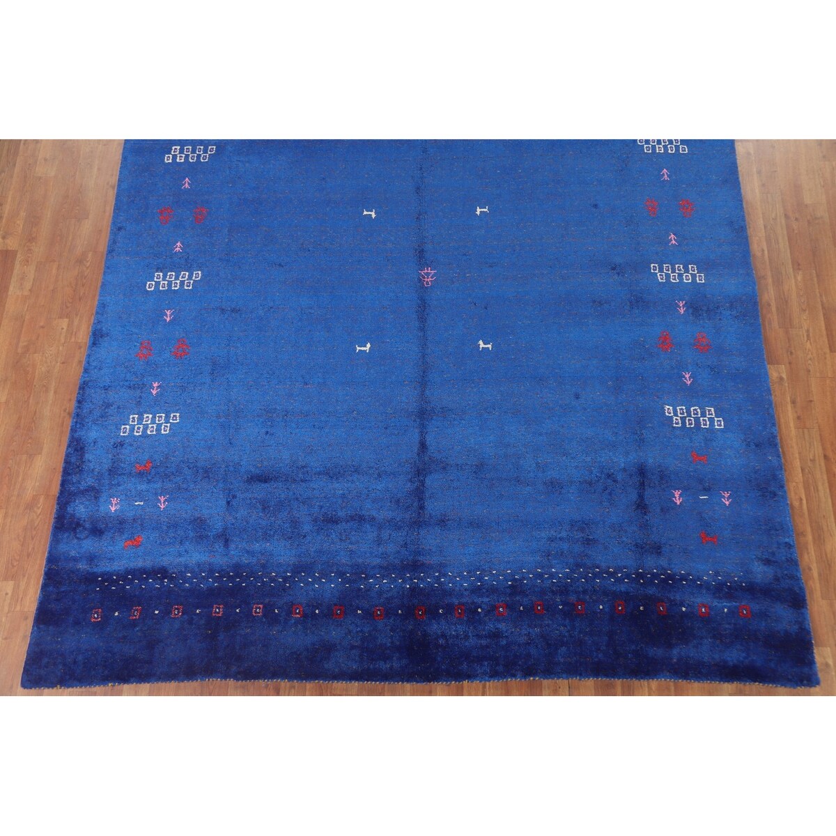 Blue Gabbeh Lori Oriental Area Rug Hand-knotted Tribal Silk Carpet - 8'3" x 9'10"