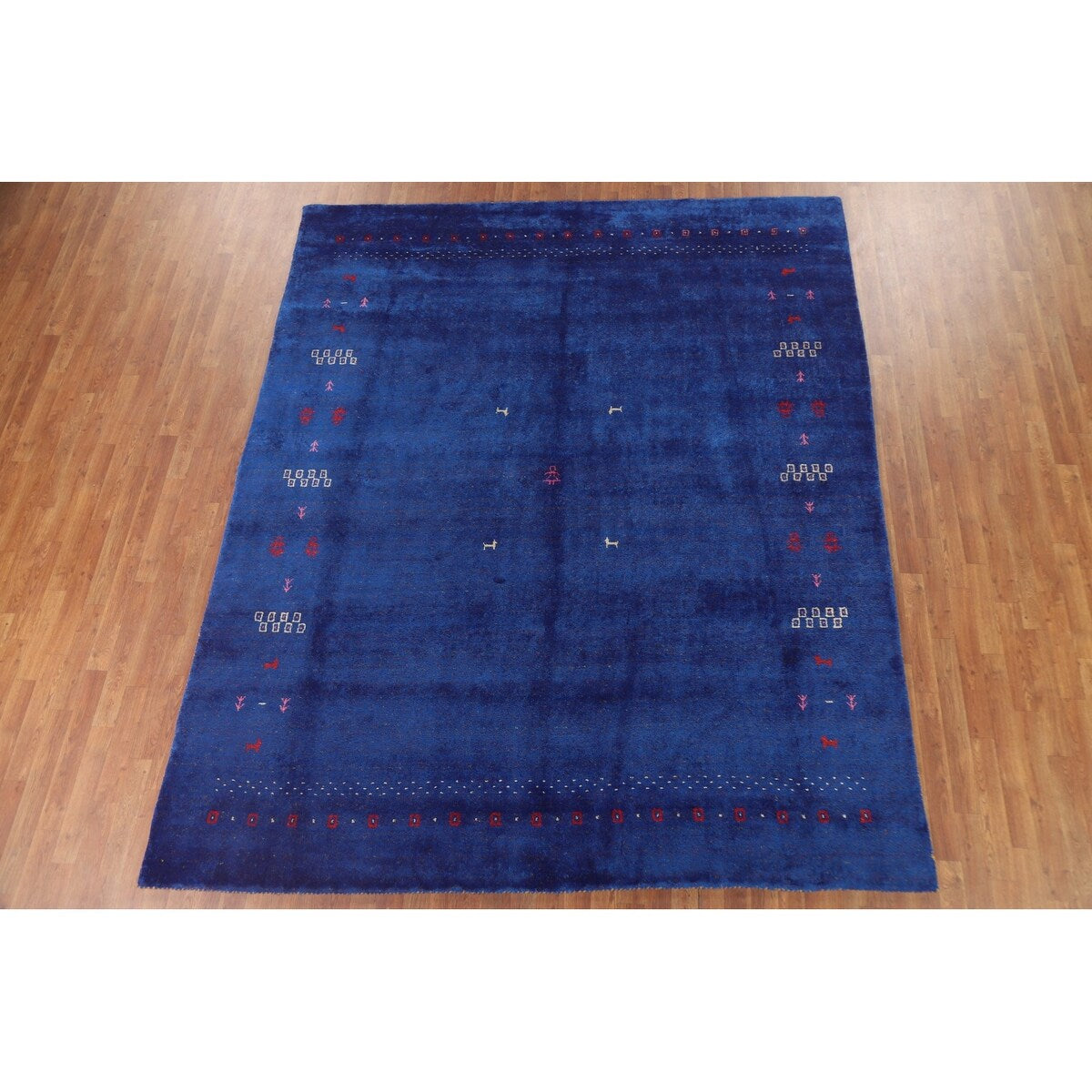 Blue Gabbeh Lori Oriental Area Rug Hand-knotted Tribal Silk Carpet - 8'3" x 9'10"
