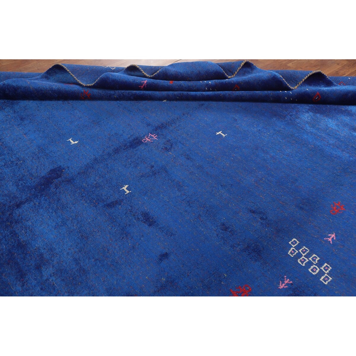 Blue Gabbeh Lori Oriental Area Rug Hand-knotted Tribal Silk Carpet - 8'3" x 9'10"