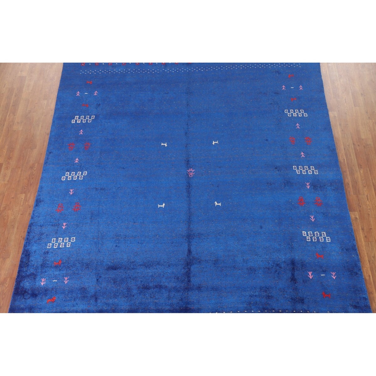 Blue Gabbeh Lori Oriental Area Rug Hand-knotted Tribal Silk Carpet - 8'3" x 9'10"
