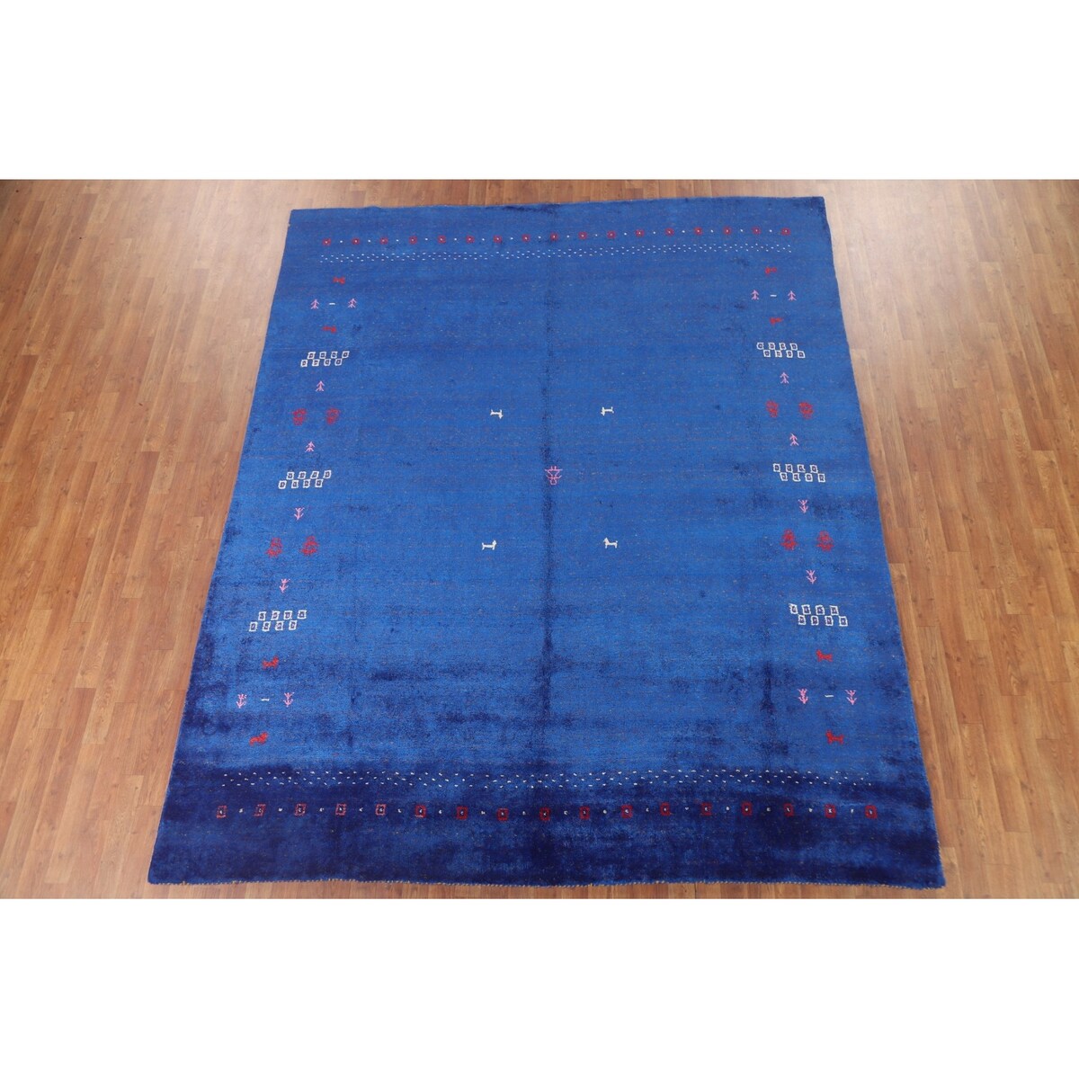 Blue Gabbeh Lori Oriental Area Rug Hand-knotted Tribal Silk Carpet - 8'3" x 9'10"