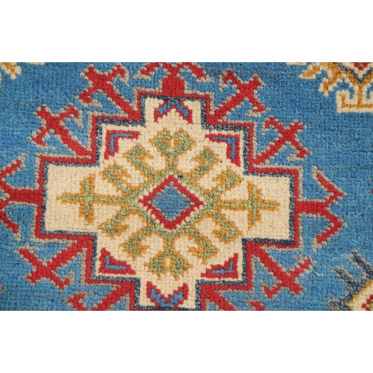 Blue Geometric Kazak Accent Rug Hand-Knotted Bedroom Wool Carpet - 2'7" x 4'0"