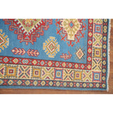 Blue Geometric Kazak Accent Rug Hand-Knotted Bedroom Wool Carpet - 2'7" x 4'0"