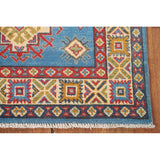 Blue Geometric Kazak Accent Rug Hand-Knotted Bedroom Wool Carpet - 2'7" x 4'0"