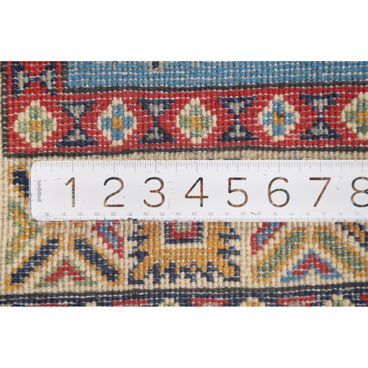 Blue Geometric Kazak Accent Rug Hand-Knotted Bedroom Wool Carpet - 2'7" x 4'0"