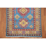 Blue Geometric Kazak Accent Rug Hand-Knotted Bedroom Wool Carpet - 2'7" x 4'0"