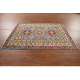 Blue Geometric Kazak Area Rug Handmade Wool Carpet - 5'0" x 6'6"