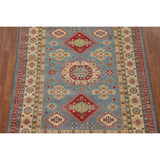 Blue Geometric Kazak Area Rug Handmade Wool Carpet - 5'0" x 6'6"