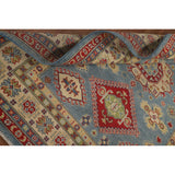 Blue Geometric Kazak Area Rug Handmade Wool Carpet - 5'0" x 6'6"