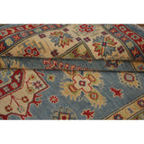 Blue Geometric Kazak Area Rug Handmade Wool Carpet - 5'0" x 6'6"