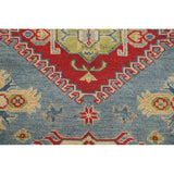 Blue Geometric Kazak Area Rug Handmade Wool Carpet - 5'0" x 6'6"