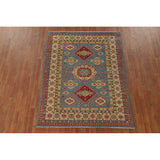 Blue Geometric Kazak Area Rug Handmade Wool Carpet - 5'0" x 6'6"