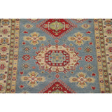 Blue Geometric Kazak Area Rug Handmade Wool Carpet - 5'0" x 6'6"