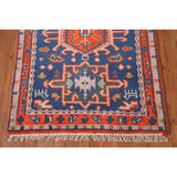 Blue Geometric Kazak Runner Rug Handmade Wool Carpet - 2'6"x 10'1"