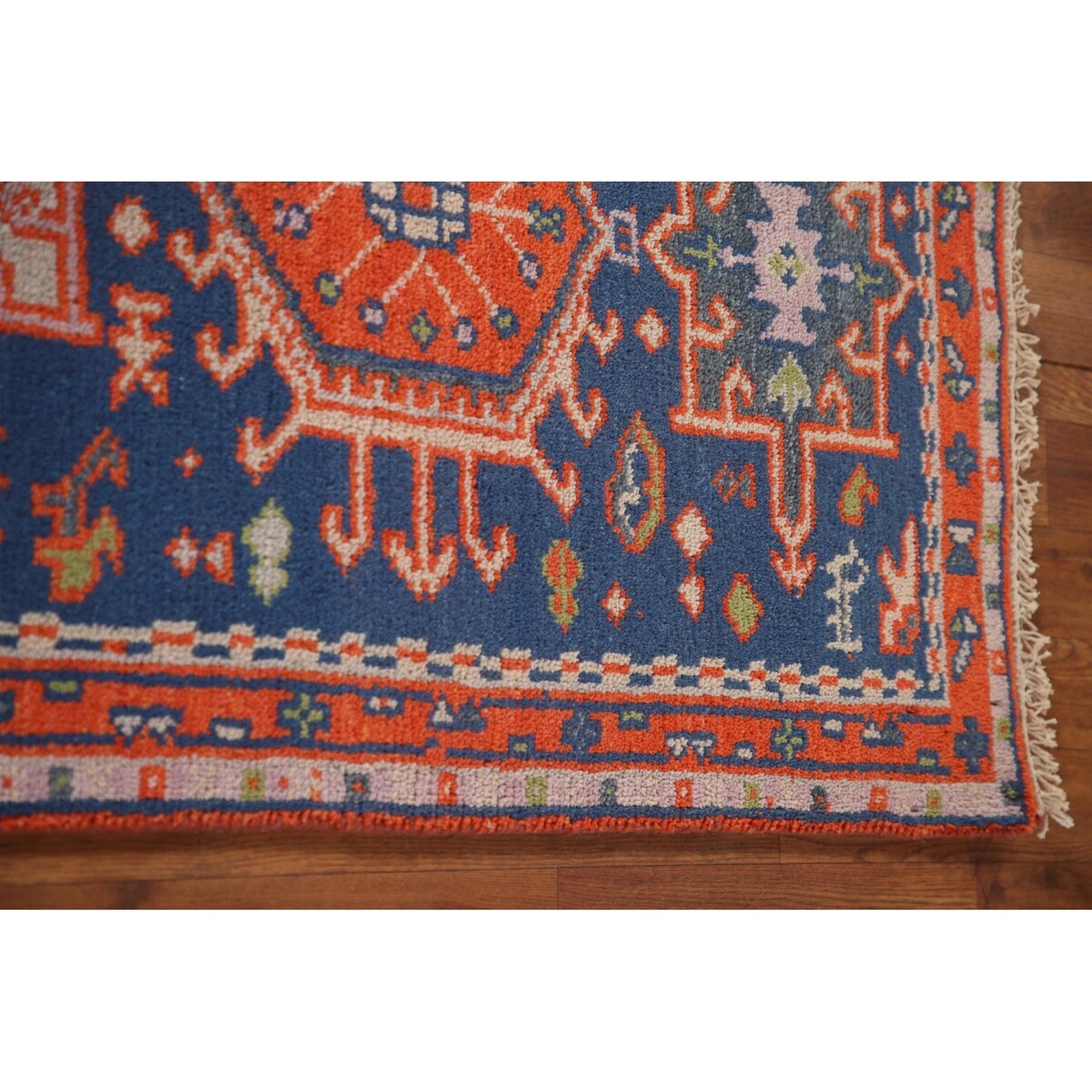 Blue Geometric Kazak Runner Rug Handmade Wool Carpet - 2'6"x 10'1"
