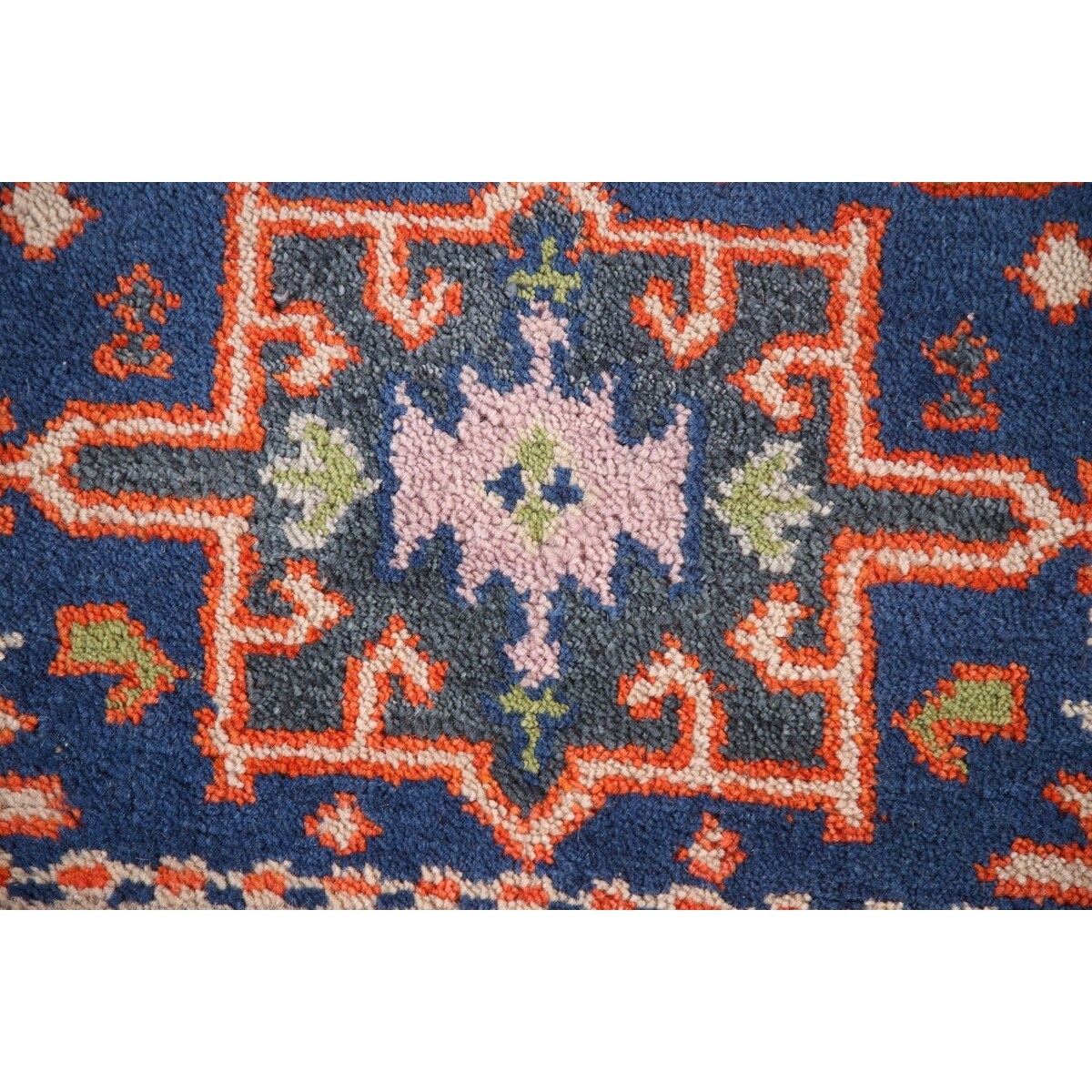 Blue Geometric Kazak Runner Rug Handmade Wool Carpet - 2'6"x 10'1"