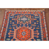 Blue Geometric Kazak Runner Rug Handmade Wool Carpet - 2'6"x 10'1"